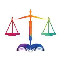 wet onderwijs balans logo ontwerp. vector Weegschaal en Open boek logo combinatie.