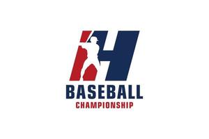 letter h met honkbal logo-ontwerp. vectorontwerpsjabloonelementen voor sportteam of huisstijl. vector