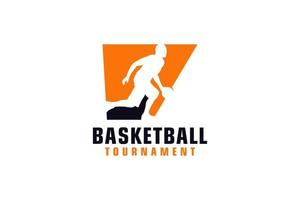 letter v met basketballogo-ontwerp. vectorontwerpsjabloonelementen voor sportteam of huisstijl. vector