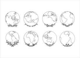 wereldbol met decoratief bloemen reeks vector