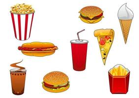 Fast food abd meenemen tekenfilm tekens vector