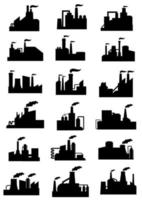 industrieel fabrieken en planten zwart pictogrammen vector