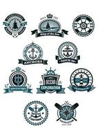 marinier pictogrammen en badges met nautische symbolen vector