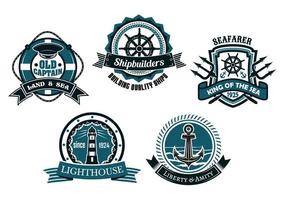 nautische themed emblemen en badges vector