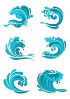 curling zee en oceaan blauw golven vector