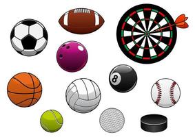 dartbord, hockey puck en sport- ballen vector