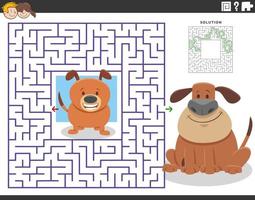 doolhof puzzel met tekenfilm volwassen hond en weinig puppy vector