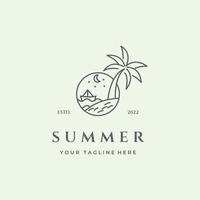 zomer logo lijn kunst minimalistische reizen oceaan Golf palm boom vector