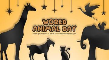 wereld dier dag achtergrond met silhouet dieren snijdend papier vector