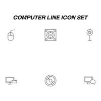 computer lijn icoon reeks getekend met dun lijn. vector schets symbolen van systeem blok, computer muis, web camera, CD schijf, online betaling, babbelen