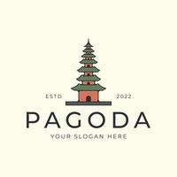 pagode met tekenfilm lijn kunst kleur stijl logo vector illustratie icoon sjabloon ontwerp
