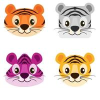 tekenfilm kleurrijk gezichten schattig tijgers in verschillend vormen. vector illustratie reeks helder tijgers ronde, vierkant, driehoekig voor grafisch ontwerp.