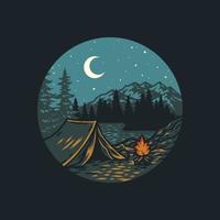 camping in een Woud, hand- getrokken lijn stijl met digitaal kleur vector illustratie