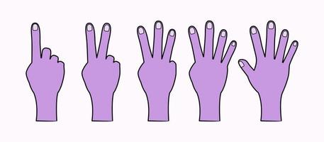 hand- gebaar icoon tellen 1 2 3 4 5 terug Purper vector