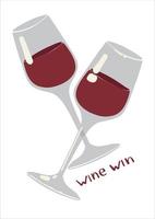 gekruiste gevulde bril van rood wijn. de opschrift wijn zege. vector illustratie ontwerp. geïsoleerd achtergrond. tekenfilm stijl. vlak ontwerp