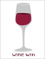 gevulde glas van rood wijn. de opschrift wijn winnen. vector illustratie ontwerp. geïsoleerd achtergrond. tekenfilm stijl. vlak ontwerp