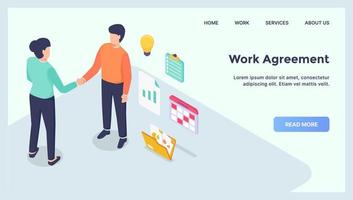 werk overeenkomst bedrijf aanbiedingen voor website sjabloon landen Startpagina met modern isometrische vlak vector