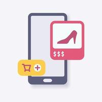 ecommerce boodschappen doen kar mobiel icoon met modern isometrische stijl vector