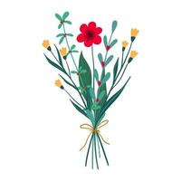 mooi boeket met tuin en wild bloemen in hand- getrokken stijl. bundel van planten geïsoleerd Aan wit vector