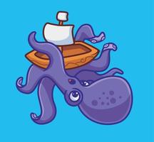 schattig Octopus vernietigen de boot. geïsoleerd tekenfilm dier natuur illustratie. vlak stijl sticker icoon ontwerp premie logo vector. mascotte karakter vector