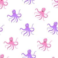 naadloze patroon cartoon grappige octopus met bubbels en sterren, vectorillustratie van een zeedier in een kinderconcept vector