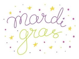 carnaval mardi gras belettering voor viering decoratie ontwerp. helder kleurrijk vector confetti achtergrond.