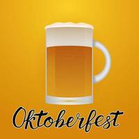 mok of lager bier en belettering oktoberfeest oranje achtergrond. traditioneel Duitse bier festival vector illustratie. schoonschrift doopvont schrijven.
