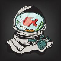 astronaut helm met vis binnen. aquatisch vector illustratie