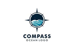kompas en oceaan of zee symbool logo sjabloon vector