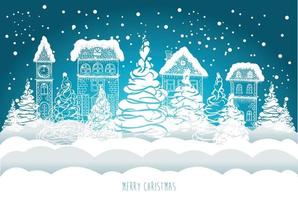 illustratie van huizen. kerst wenskaart. hand getekende illustratie. vector