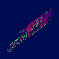 dolk neon klein zwaard cyberpunk mes logo fictie kleurrijk ontwerp met donker achtergrond. abstract t-shirt vector illustratie.