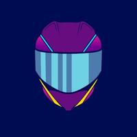 volledige gezicht helm neon cyberpunk logo fictie kleurrijk ontwerp met donker achtergrond. abstract t-shirt vector illustratie.