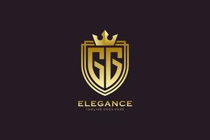 eerste gg elegant luxe monogram logo of insigne sjabloon met scrollt en Koninklijk kroon - perfect voor luxueus branding projecten vector