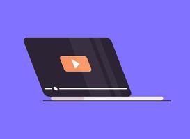 laptop aan het kijken video speler en webinar, bedrijf online opleiding, onderwijs Aan computer, e-learning concept vlak vector illustratie.