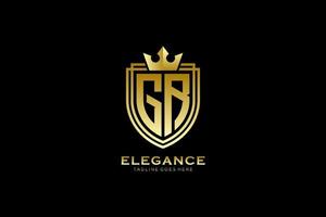 eerste gr elegant luxe monogram logo of insigne sjabloon met scrollt en Koninklijk kroon - perfect voor luxueus branding projecten vector