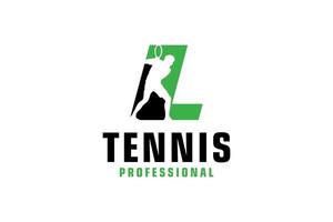 brief l met tennis speler silhouet logo ontwerp. vector ontwerp sjabloon elementen voor sport team of zakelijke identiteit.