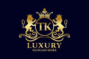 eerste tk brief leeuw Koninklijk luxe logo sjabloon in vector kunst voor luxueus branding projecten en andere vector illustratie.