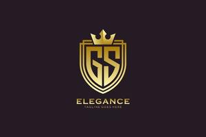 eerste gs elegant luxe monogram logo of insigne sjabloon met scrollt en Koninklijk kroon - perfect voor luxueus branding projecten vector