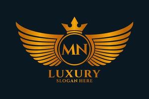 luxe Koninklijk vleugel brief mn kam goud kleur logo vector, zege logo, kam logo, vleugel logo, vector logo sjabloon.