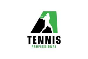 letter a met tennisspeler silhouet logo ontwerp. vectorontwerpsjabloonelementen voor sportteam of huisstijl. vector