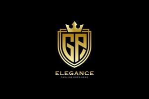 eerste gp elegant luxe monogram logo of insigne sjabloon met scrollt en Koninklijk kroon - perfect voor luxueus branding projecten vector