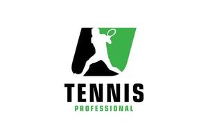 letter u met tennisspeler silhouet logo ontwerp. vectorontwerpsjabloonelementen voor sportteam of huisstijl. vector