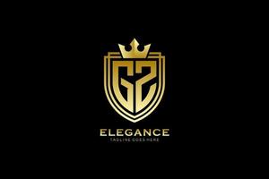 eerste gz elegant luxe monogram logo of insigne sjabloon met scrollt en Koninklijk kroon - perfect voor luxueus branding projecten vector