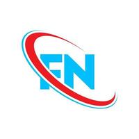 fn logo. fn ontwerp. blauw en rood fn brief. fn brief logo ontwerp. eerste brief fn gekoppeld cirkel hoofdletters monogram logo. vector