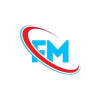 fm logo. fm ontwerp. blauw en rood fm brief. fm brief logo ontwerp. eerste brief fm gekoppeld cirkel hoofdletters monogram logo. vector