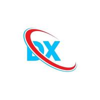 dx logo. dx ontwerp. blauw en rood dx brief. dx brief logo ontwerp. eerste brief dx gekoppeld cirkel hoofdletters monogram logo. vector