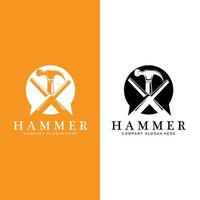 hamer, bouwconstructiehulpmiddelen en rechter logo vectorpictogram, vintage retro ontwerpillustratie vector