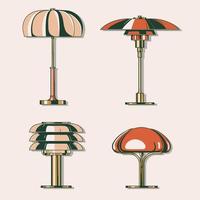 set vintage lampen retro stijl illustratie. platte ontwerp stickers geïsoleerd op beige achtergrond. pictogrammen instellen vector