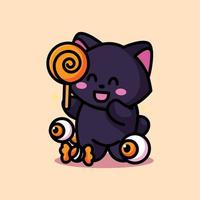 schattig kat Holding snoep en vieren halloween vector