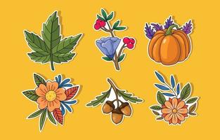 herfst bloemen stickers set vector